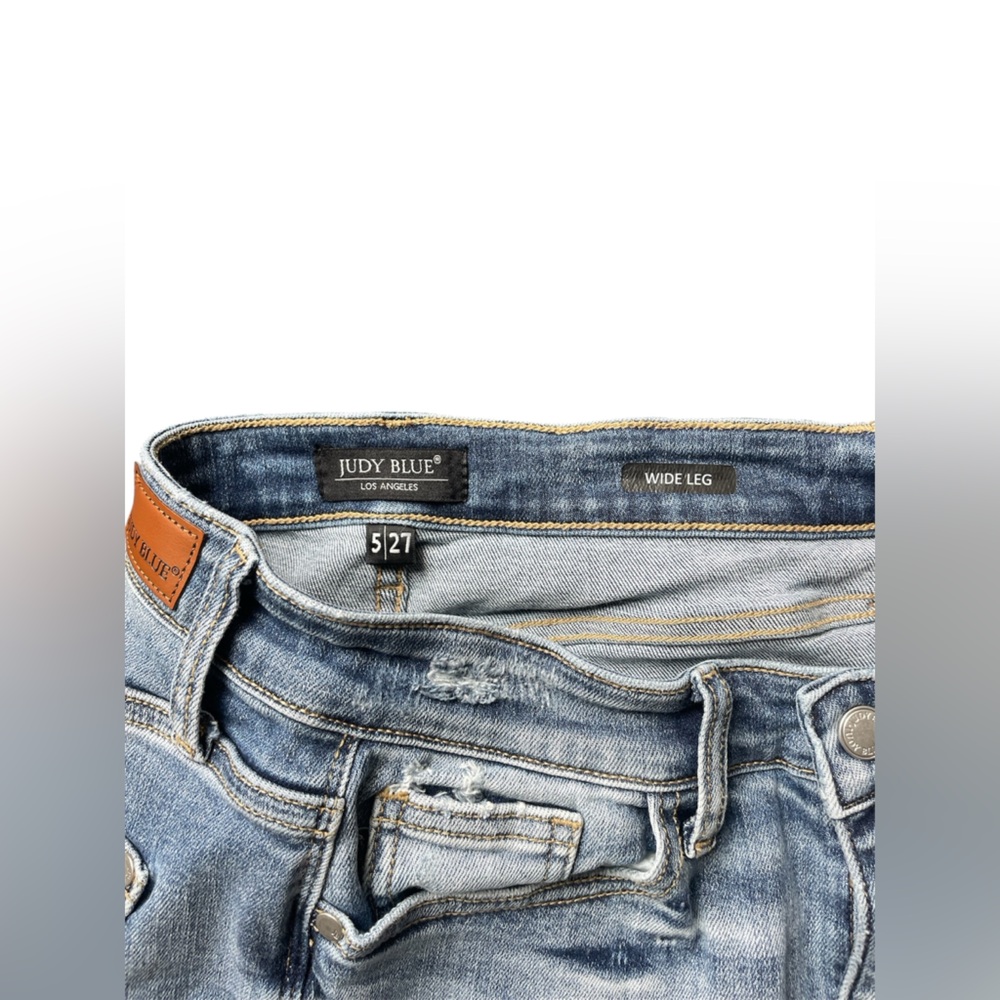 Judy Blue Wide Leg Cropped Distressed Denim Jean Size 5 / 27 - Picture 7 of 8